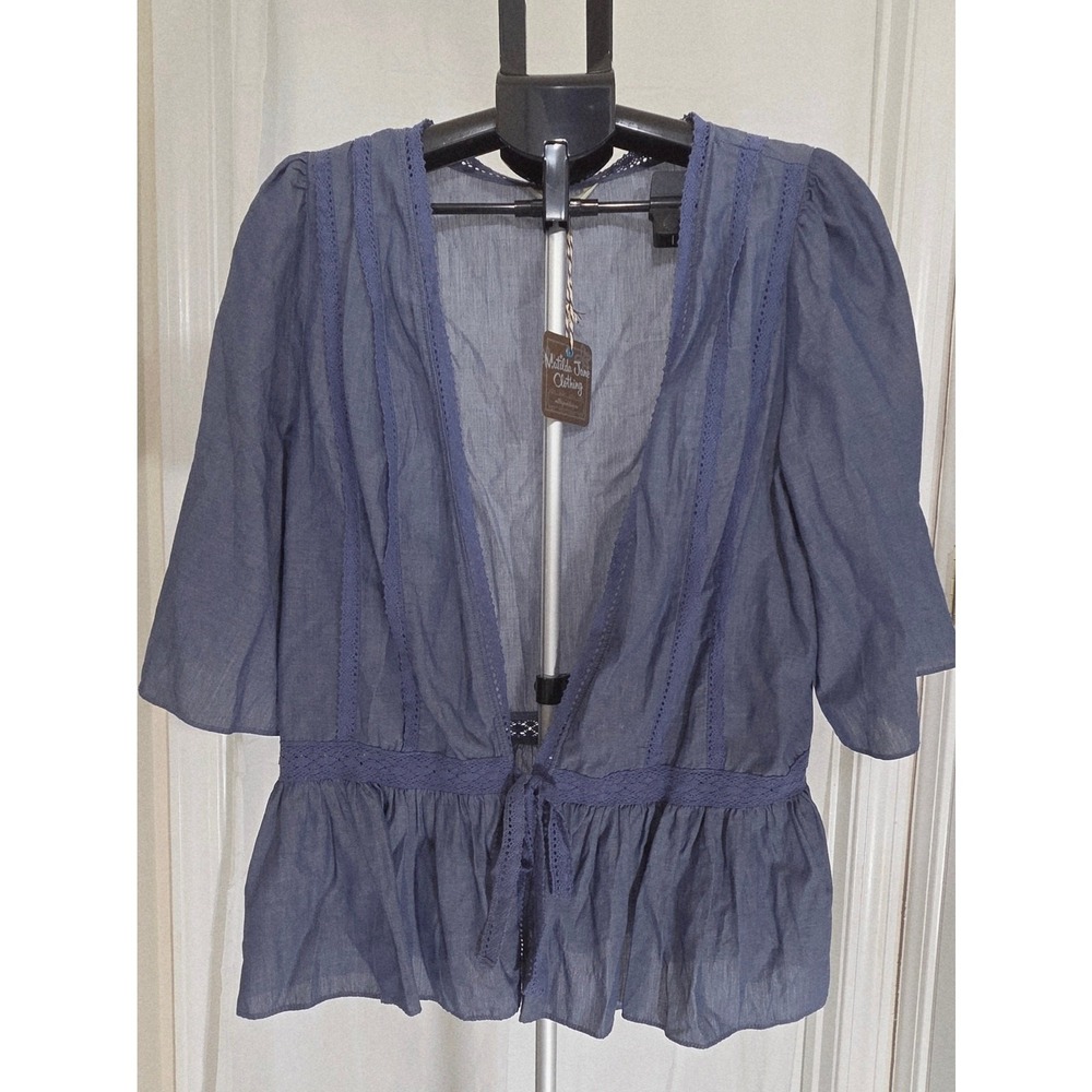 Matilda Jane Blue Cotton Lace Trim Wrap Peplum S Whimsical Fairycore Coquette